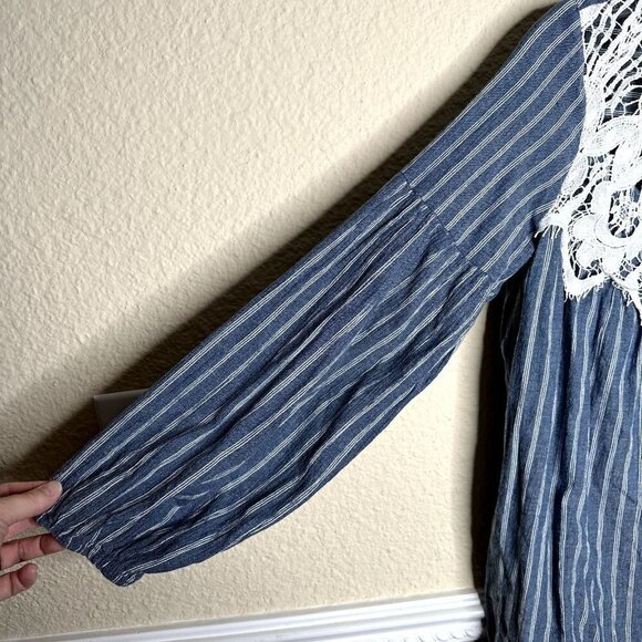 Cotton Bleu Women's Small Boho Style Top Chambury Striped Bubble Sleeve High Low - Picture 4 of 8